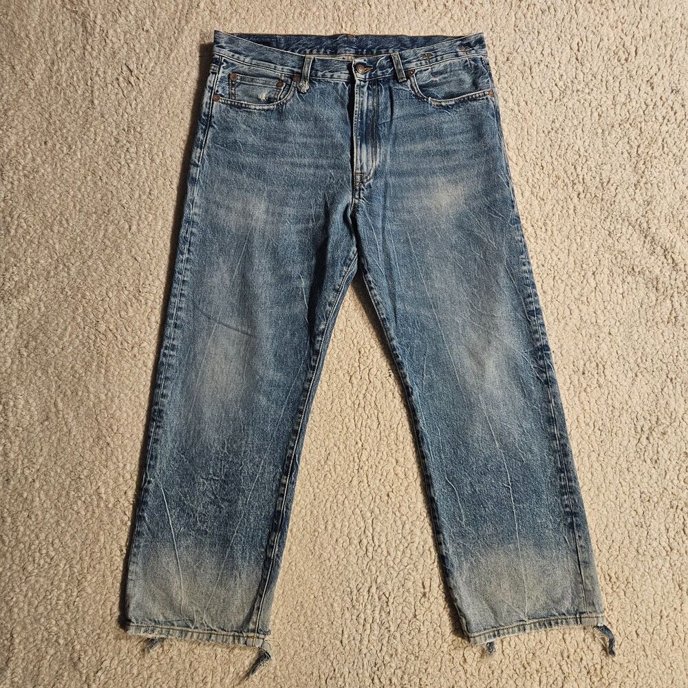 R13 Boyfriend Jeans Kelly Wash Italy Sz 30 Factory Distressed Hem Candiani Light